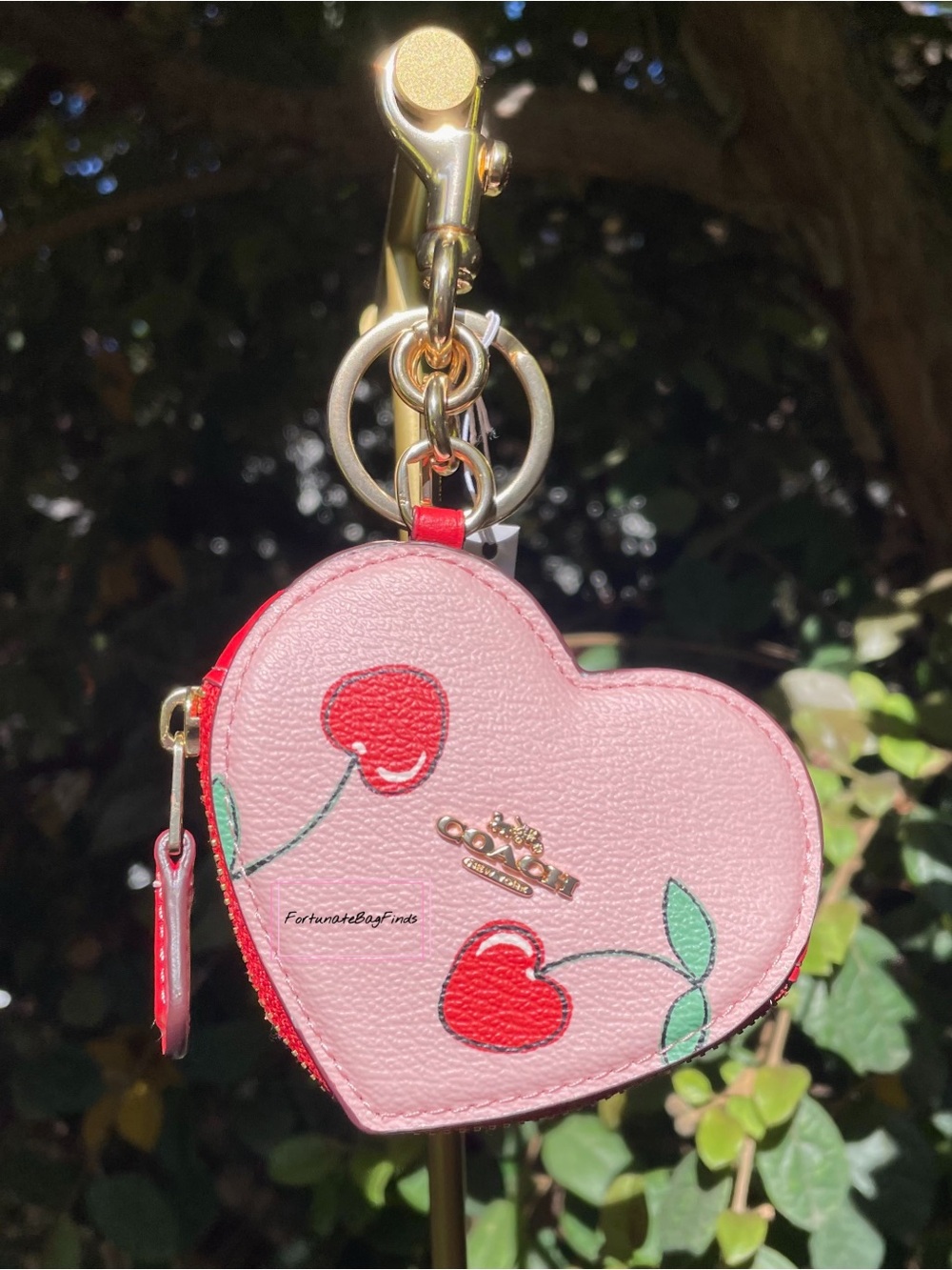 Coach CF160 Pink & Red Heart Pouch with Heart Cherry Print Bag Charm Keychain